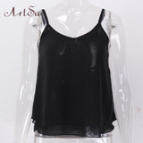 ArtSu Women Sexy Tank Tops Sleeveless Bodycon Temperament Blouse Vest Loose Chiffon Top Vest Casual Camis Women Tanks LDVE60008