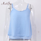 ArtSu Women Sexy Tank Tops Sleeveless Bodycon Temperament Blouse Vest Loose Chiffon Top Vest Casual Camis Women Tanks LDVE60008