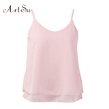 ArtSu Women Sexy Tank Tops Sleeveless Bodycon Temperament Blouse Vest Loose Chiffon Top Vest Casual Camis Women Tanks LDVE60008