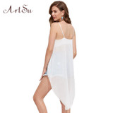 ArtSu Summer Dress 2017 Robe Sexy Casual Pink White Sling Strap Chiffon Beach Dress Robe Femme Vestido De Festa DR50110