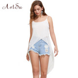 ArtSu Summer Dress 2017 Robe Sexy Casual Pink White Sling Strap Chiffon Beach Dress Robe Femme Vestido De Festa DR50110