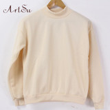 ArtSu New 2017 Autumn Fashion Pullovers Solid Casual Sweatshirts Long Sleeve Brief Women Sweatshirts Cute Hoodies EPHO80130