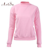 ArtSu New 2017 Autumn Fashion Pullovers Solid Casual Sweatshirts Long Sleeve Brief Women Sweatshirts Cute Hoodies EPHO80130