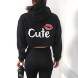 ArtSu Lips Print Cute Hoodie Long Sleeve Hooded Sweatshirt Cropped Hoodie Autumn Women Hoodies Sweatshirts Pink Black ASHO20051