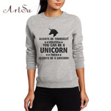 ArtSu Letter Printed Hoodies Sweatshirt Unicorn Kawaii Pullover Women Hoodie Autumn Winter Black Kpop Clothes ASHO20115