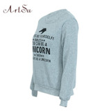 ArtSu Letter Printed Hoodies Sweatshirt Unicorn Kawaii Pullover Women Hoodie Autumn Winter Black Kpop Clothes ASHO20115