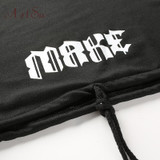 ArtSu Autumn Winter Gothic Letter Printed Long Sleeve Crop Top Hoodie Pullover Women Black Sweatshirt Cropped Hoodies ASHO20196