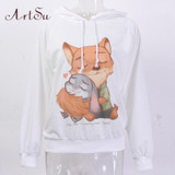 Artsu 2017 Women Hoodies Long-Sleeved Pocket Hooded Pullovers Sweatshirts Cartoon Fox Nick Judi Printing Plus Size ASHO10021