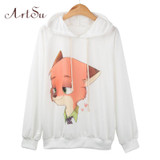 Artsu 2017 Women Hoodies Long-Sleeved Pocket Hooded Pullovers Sweatshirts Cartoon Fox Nick Judi Printing Plus Size ASHO10021