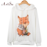 Artsu 2017 Women Hoodies Long-Sleeved Pocket Hooded Pullovers Sweatshirts Cartoon Fox Nick Judi Printing Plus Size ASHO10021