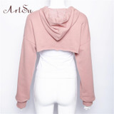 ArtSu 2017 Camouflage Hoody Women Long Sleeve Sweatshirt Sexy Crop Top Autumn Harajuku Girls Loose Cropped Hoodies ASHO30009