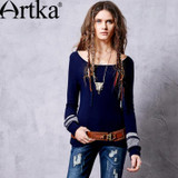 Artka Wool Women's Sweater 2017 Patchwork Pullover Autumn Sweater Women Korean Jumper Knitted Sweater Oversize Knitwear YB12363Q