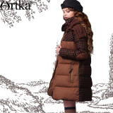 Artka Women's Winter Vintage Turtleneck Full Sleeve Contrast Color Patchwork A-Line White Duck Down Coat Pre-Sale ZK12249D