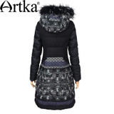 Artka Women's Winter Vintage Long Section 90% White Duck Coat Long-Sleeved Printed Comfortable  Down coat ZK15255D