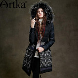 Artka Women's Winter Vintage Long Section 90% White Duck Coat Long-Sleeved Printed Comfortable  Down coat ZK15255D