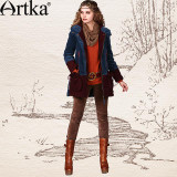 Artka Women'S Fashion Autumn Winter Vintage Hooded Long Sleeve Patchwork Embroidery Midi Outerwear Coat MA10947D