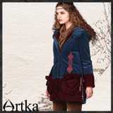 Artka Women'S Fashion Autumn Winter Vintage Hooded Long Sleeve Patchwork Embroidery Midi Outerwear Coat MA10947D