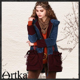 Artka Women'S Fashion Autumn Winter Vintage Hooded Long Sleeve Patchwork Embroidery Midi Outerwear Coat MA10947D