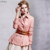 Artka Women's Elegent Solid Color Windbreaker Turn-down Collar Double Breasted Coat With Adjustable Waist FA10150Q