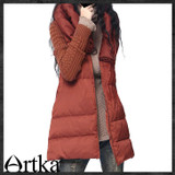 Artka Women'S Autumn Winter Vintage Big Collar Long Sleeve Embroidery Patchwork Midi Thick Puff Down Coat YK17434D