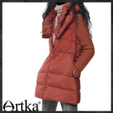 Artka Women'S Autumn Winter Vintage Big Collar Long Sleeve Embroidery Patchwork Midi Thick Puff Down Coat YK17434D