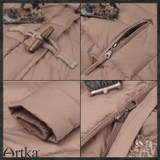 Artka Women's Autumn Winter Vintage Hooded Collar Long Sleeve Contrast Color Midi Pattern Thick Down Jacket  YK12348D