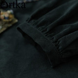 Artka Women'S Autumn Vintage O-Neck Lantern Sleeve Solid Embroidery Patchwork Expansion Bottom Cotton Dress L110152Q