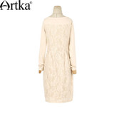 Artka Women's Autumn New Solid Color Knitting&amp;Lace Patchwork Embroidery Dress Slash Neck Long Sleeve Slim Fit Dress LA11151Q