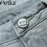 Artka Women's Autumn New Patch Pockets Ripped Jeans Vintage All-match Mid-waist Full Length Pencil Jeans KN11668Q
