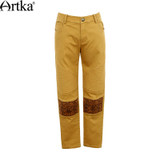 Artka Women's Autumn New Ethnic Patchwork Cotton Ankle-Length Pants Vintage Mid-waist All-match Pencil Pants KA10165Q