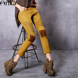Artka Women's Autumn New Ethnic Patchwork Cotton Ankle-Length Pants Vintage Mid-waist All-match Pencil Pants KA10165Q