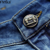 Artka Women's 2017 Spring Monkey Wash Embroidery Jeans Vintage Mid-waist Straight Pattern All-match Jeans KN10078X