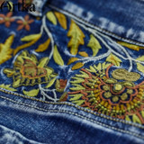 Artka Women's 2017 Spring Ethnic Embroidery Flare Pants Vintage Mid-waist Slim Fit Full Length Jeans With Pockets KN10975C