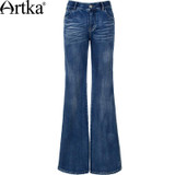 Artka Women's 2017 Spring Ethnic Embroidery Flare Pants Vintage Mid-waist Slim Fit Full Length Jeans With Pockets KN10975C
