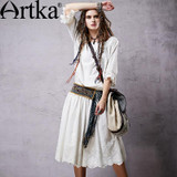 Artka Summer Women's Bohemian Dress Embroidery Lace Dress For Women 2017 Cotton White Dress Female Boho Vintage Dress LA14357X