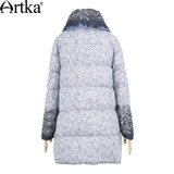 Artka Autumn Women's Jacket Winter Duck Down Coat Female Long Parka Warm Windbreaker Print Vintage Raincoat Plus Size ZK11369D