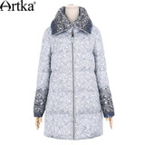 Artka Autumn Women's Jacket Winter Duck Down Coat Female Long Parka Warm Windbreaker Print Vintage Raincoat Plus Size ZK11369D