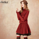 Artka Autumn Sweater Dress For Women 2017 Wool Pullover Long Lace Sweater Female Korean Ruffle Sweater Knitted Pullover LB10275Q