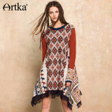 Artka 2017 Women's Wool Pullover Sweater Vintage Tassel Poncho Female Long Cape Jumper Asymmetrical Bohemian Sweater YB11872Q