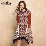 Artka 2017 Women's Wool Pullover Sweater Vintage Tassel Poncho Female Long Cape Jumper Asymmetrical Bohemian Sweater YB11872Q