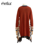 Artka 2017 Women's Wool Pullover Sweater Vintage Tassel Poncho Female Long Cape Jumper Asymmetrical Bohemian Sweater YB11872Q