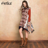Artka 2017 Women's Wool Pullover Sweater Vintage Tassel Poncho Female Long Cape Jumper Asymmetrical Bohemian Sweater YB11872Q
