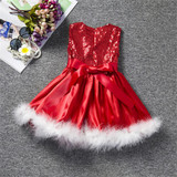 Baby Girls Christmas Dress Toddler Party Wedding Dress Children Red Sequined Princess Dress Girls Clothes With Feathers Vetidos