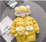Baby girl's long, warm, solid-colored padded jacket
