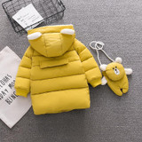 Baby girl's long, warm, solid-colored padded jacket