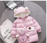 Baby girl's long, warm, solid-colored padded jacket