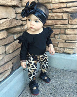 Baby Girl Summer Clothes Baby Romper Black T-shirts+Leopard Pants Infant Newborn Baby Girls Clothing Fashion Kids Clothes