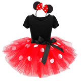 Baby girl Party Costume Ballet Kids Tutu mesh dress romper Dance Leotard jumpsuit hairband set Polka Dot Bowknot overalls