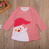 Baby Girl Long Sleeve Striped Dresses Baby Girl Christmas Santa Claus Print Dress Casual Kids Vestidos For Girls 1-7Y