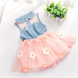 Baby Girl Kid Denim Top Sleeveless Princess Dress Tulle Tutu Mini Dress  Princess Summer